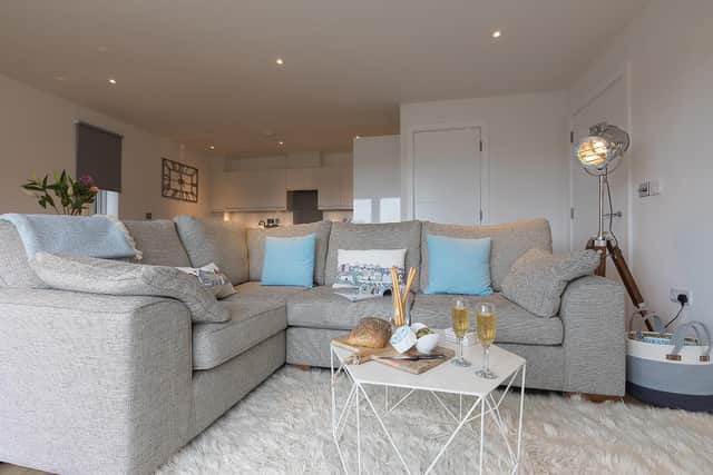 The open plan living area at Rosewall Retreat in St Ives, Cornwall.