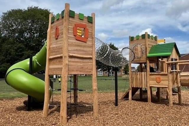 Castle climbing frame at Woodhall Farm