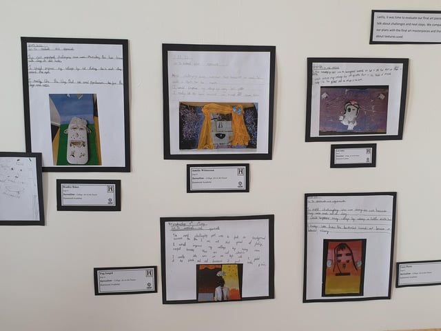 The children used unconventional media to create their art and explained how they made their pieces.
Work by Bradley Baker, Amelie Wilmerson, Yug Jangid, Lexi Allen and Lucy Perry.
