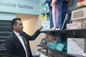 Gagan Mohindra visits the Rennie Grove Peace Hospice Shop on Berkhamsted High Street