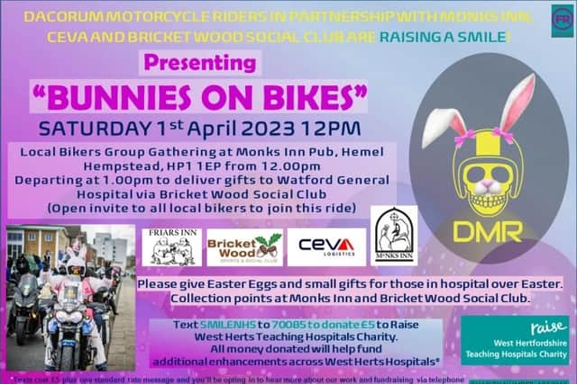 Dacorum motorcycle rider's group bunnies on bikes charity motorcycle ride for raise a smile charity