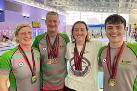 Berkhamsted SC's Masters swimmers with their haul of medals.