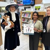 Liz and 'Herty' visit Hemel Hempstead library