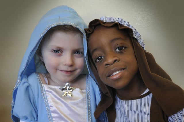Beth Irbine and Kene Agu, both aged four, at St.Albert the Great School