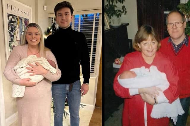 Katie Fuller and Harrison Forsythe with Baby Barney. Image: Katie Fuller / SWNS