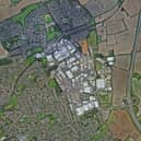 Hemel Hempstead is set to grow in the strip between the town and the M1. Credit: Google Earth