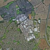 Hemel Hempstead is set to grow in the strip between the town and the M1. Credit: Google Earth