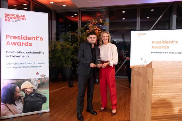 Jed Thirkettle wins Fundraiser of the Year at Muscular Dystrophy UK President's Awards. Image: Muscular Dystrophy UK / Teri Pengilley