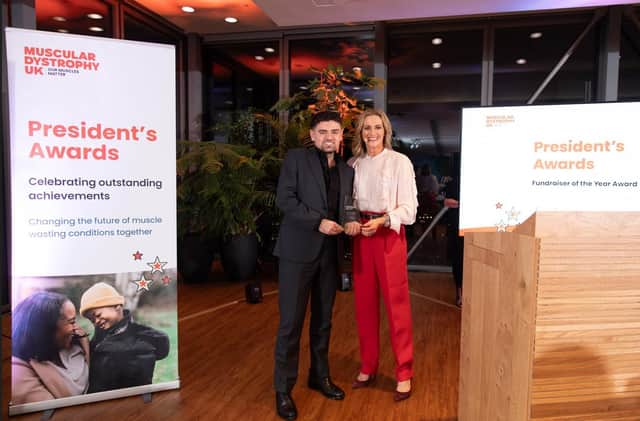 Jed Thirkettle wins Fundraiser of the Year at Muscular Dystrophy UK President's Awards. Image:  Muscular Dystrophy UK / Teri Pengilley