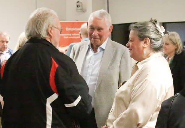 Doug chatting with well wishers Photo Credit: Erin McGuire – West Herts College