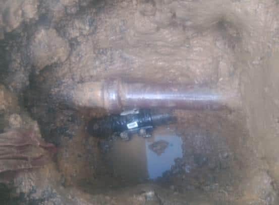The company used a repair clamp to stop the leak.