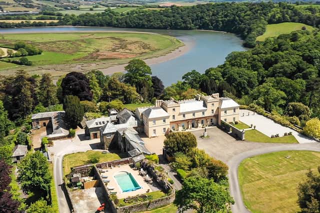 Historic Pentillie Castle on River Tamar in the Cornish countryside