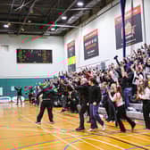 Hemel Storm's fans celebrate the dramatic buzzer beater against Derby Trailblazers. Photo by Matt Cook.