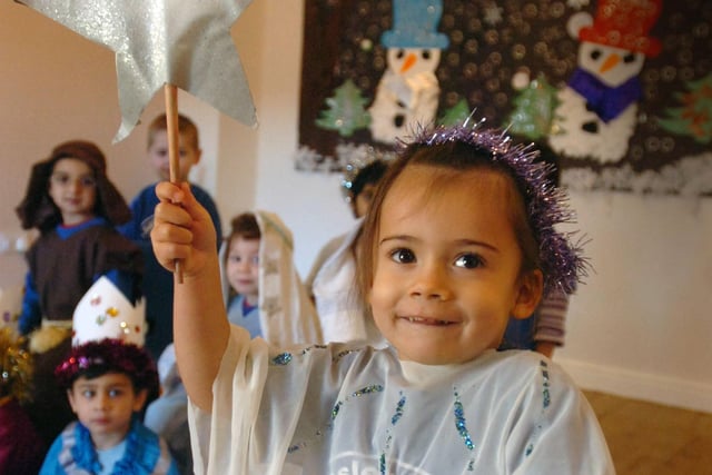 Two-year-old Tia Record as a star. Nativity at Apsley Lock Pre-School, Hemel Hempstead.