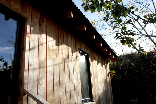 The cabin is lovingly clad with local larch and Douglas fir.