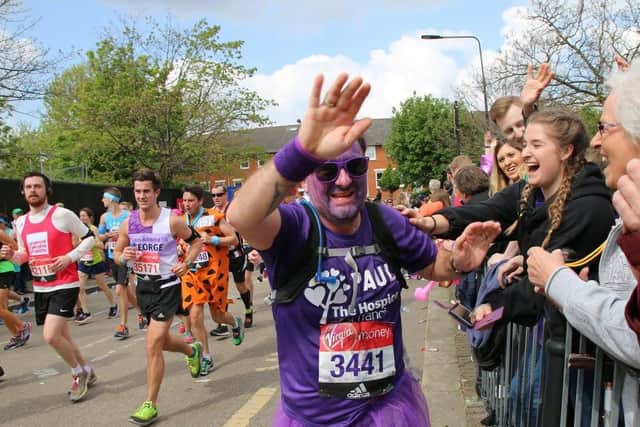 Paul Dennison, from Flamstead, wore the purple colours associated with the Hospice of St Francis including a striking skirt!