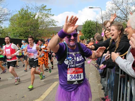 Paul Dennison, from Flamstead, wore the purple colours associated with the Hospice of St Francis  including a striking skirt!