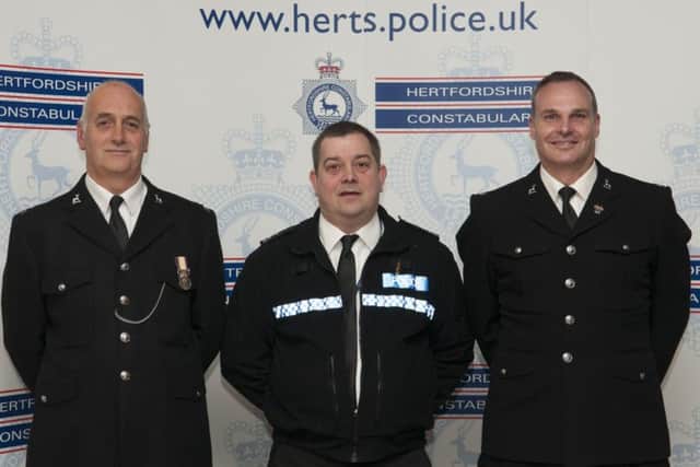 Special Constable Richard Downs, left, Special Sergeant Gordon Matton, centre, and PC Brian Evans