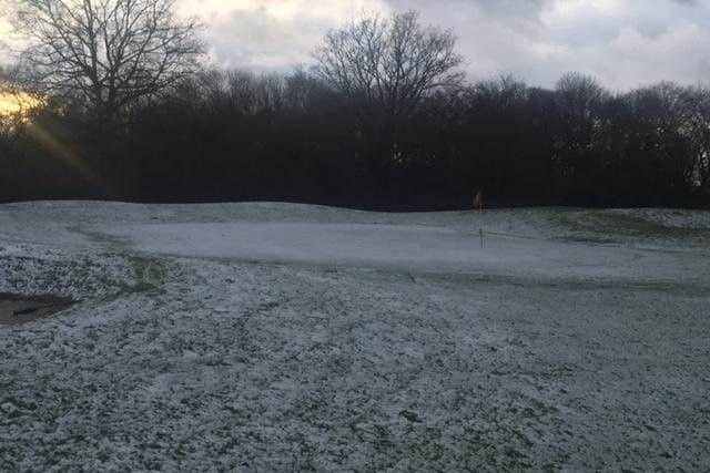 The pretty Little Hay Golf Club in picturesque snow.