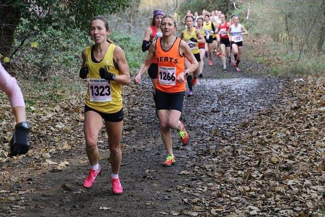 Kate Rennie, a member of the D&T Road Runners, crossed the line in 23rd place overall  and first in the VF40 age group  in the combined under-23s-senior women's race. (All pictures by Barry Cornelius).