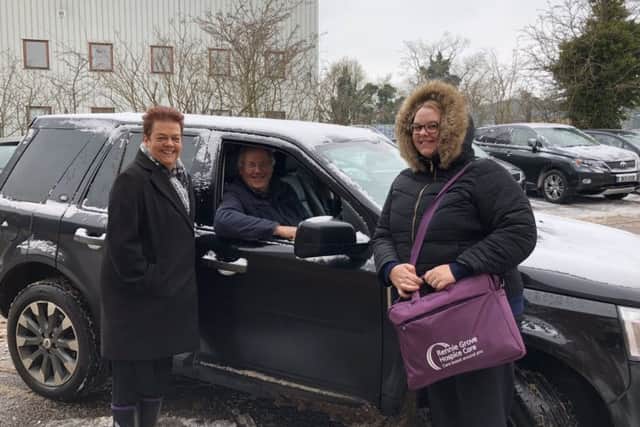 Nurses Jenny Roberts and Rebekha Bell with volunteer driver Jonathan Tweed
