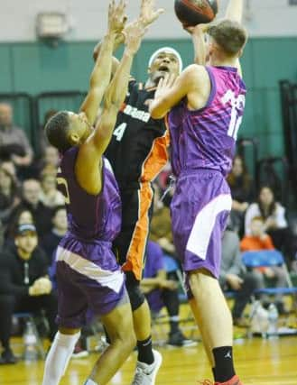 Storms American guard AJ Roberts top-scored again for his side with 16 points against the Riders. (Picture by Lin Titmuss).