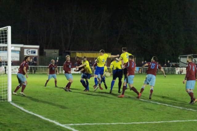 Action from Berkos midweek clash with Welwyn Garden City. (Picture by Ray Canham)