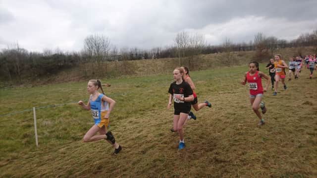Brooke Evans, in the black Hertfordshire shirt, at the National Cross-Country Championships at the weekend.