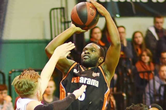 Hemel's Bode Adeluola wearing Storn's Vanarama-sponsored kit.