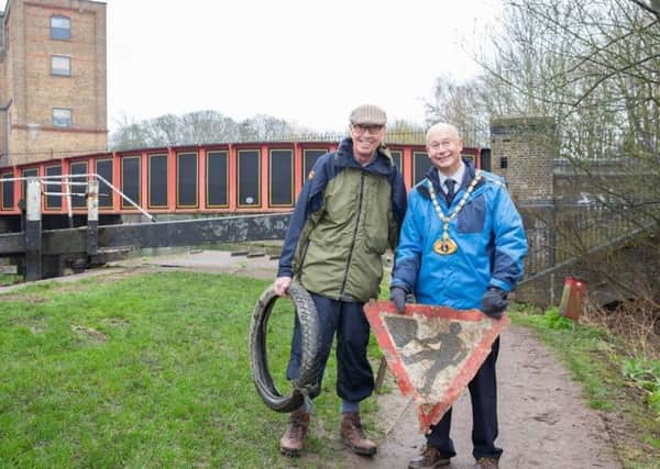 Mayor David Collins and a waterways volunteer