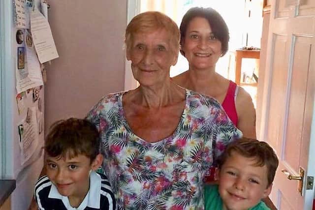Becky Stephens with her mum and children
