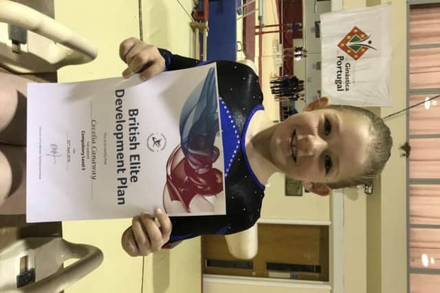 The Hemel-based Sapphire Gymnastics clubs Cece Canaway, with her East Region compulsory certificate at Pipers Vale, Ipswich.