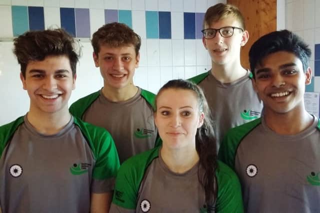 Berkhamsted Swimming Clubs Zac Patel, James Chennells, Ellen Northwood, Euan Donald and Ish Rahim during session one at the East Region Long Course Championships at UEA Sportspark in Norwich.