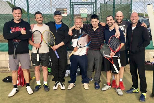 From left, Berkhamsted Tennis Club men's winter league first team, Craig Blythe, Stephen Noad, Dermot Horner, Nick Brooks, Denis Repard, Olly Fradgley, Alex Haddad and Matthew Purnell. Not pictured but who competed in the side this season: Steve Passmore, Stephen Gutsell, Ed Harwood, Matt Markwort and Cameron Johnston.