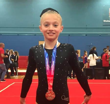 Phoebe Peacock, of Hemel's Sapphire Gymnastics Club, was one of four of the clubs gymnasts competing at a nationals event in Stoke.