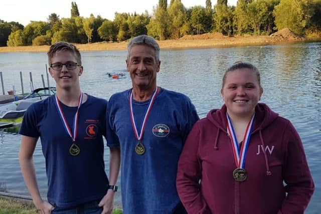 Berkhamsted SCs Owen Strakosch, Mark Strakosch and Izzy Sansom at the Hillingdon Open Water swim event.