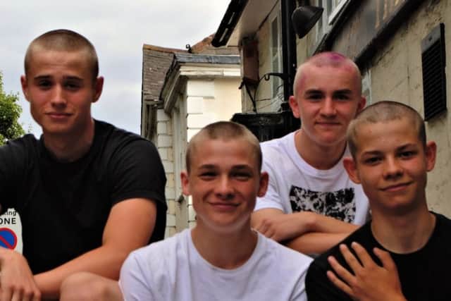 Josh, Sam, Louis and Luca after their headshave