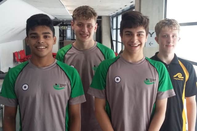 Berkhamsted SCs Ish Rahim, James Chennells, Zac Patel and Tring SCs Sam Pye-Finch before the final day at the English Summer National Championships in Sheffield at the weekend.