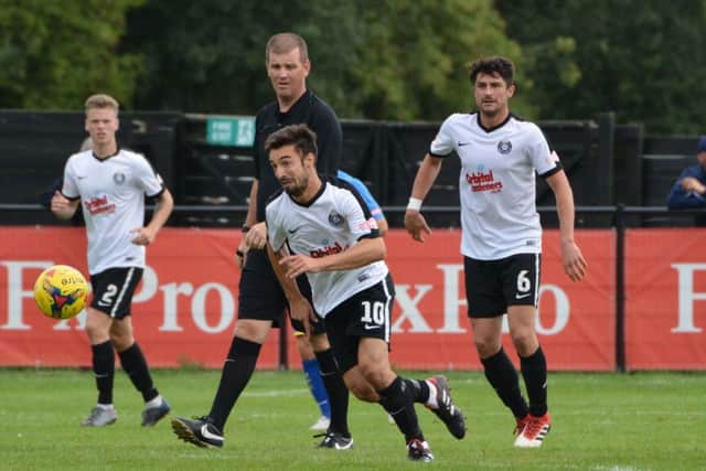 Kings Langleys Davide Pobbe netted his sides first goal against Dorchester Town on Saturday. (Pic: Chris Riddell)