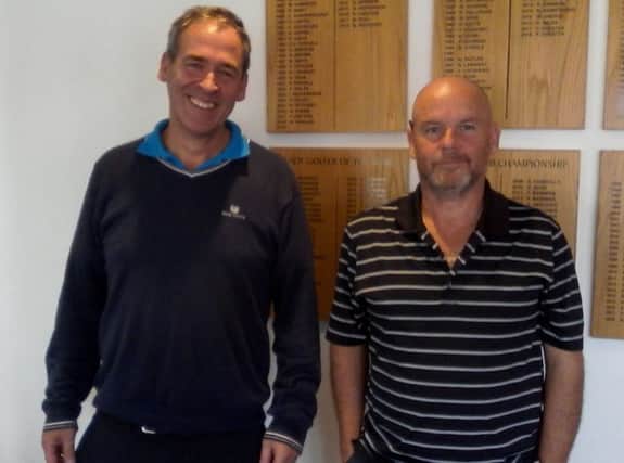 From left, the Little Hay GC Octobers mens Medal victors, Division Two winner Barry Gillespie and Division One champion Mick Whelan.