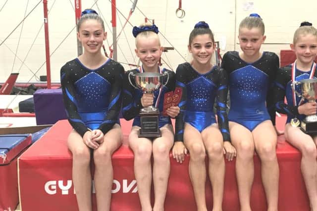 From left, Sapphire gymnasts Krisitina Ball, Alyssa Krauz, Maddison Dixon, Rose Johnson and Cece Canaway.