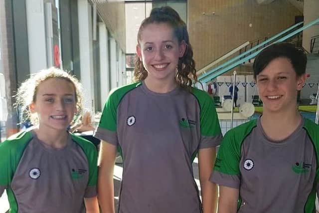 Berkhamsted SC members Eva Lawson, Vicky Ayles and Tamsin Moren at Luton's autumn short-course meet at the weekend.