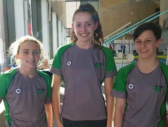 Berkhamsted SC members Eva Lawson, Vicky Ayles and Tamsin Moren at Luton's autumn short-course meet at the weekend.