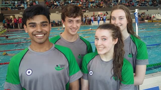Berkhamsted SC's Ish Rahim, Dan Chennells, Ellen Northwood and Issy Soulsby at the East Region Winter Championships in Luton.