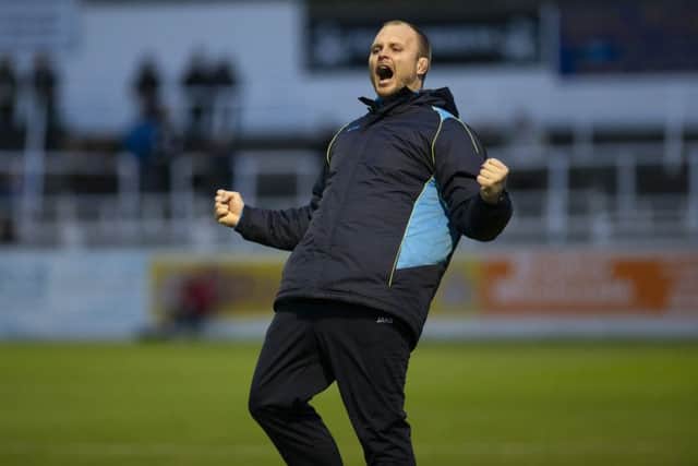 New Tudors boss Joe Deeney celebrates his debut win for the Tudors at Bath City on Saturday.