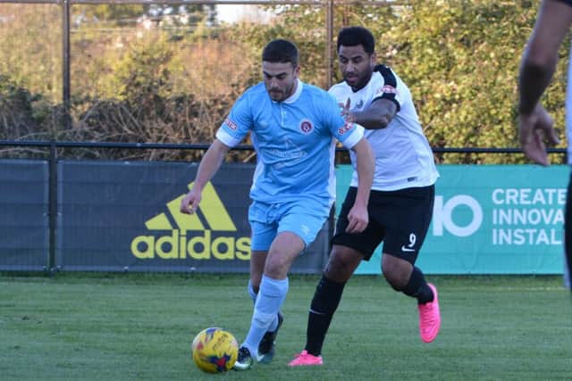 Kings Langleys Rene Howe, right, scored and had a hand in the other goal in his sides win at Staines Town. (File picture by Chris Riddell)