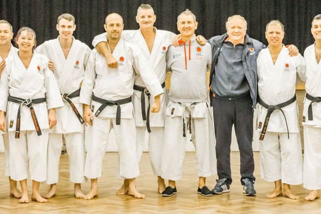 The successful SSKI Dan grade participants and the panel at Hemel Hempstead School at the weekend.