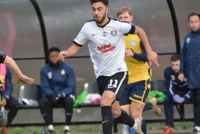 Kings Langleys new signing and a goal scorer on Saturday, Andronicos Georgiou. (Picture: Chris Riddell).