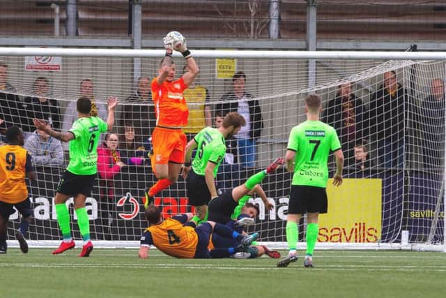 Hemel Town keeper Laurie Walker had a busy afternoon against Bath City on Saturday. (File picture by Marc Keinch).