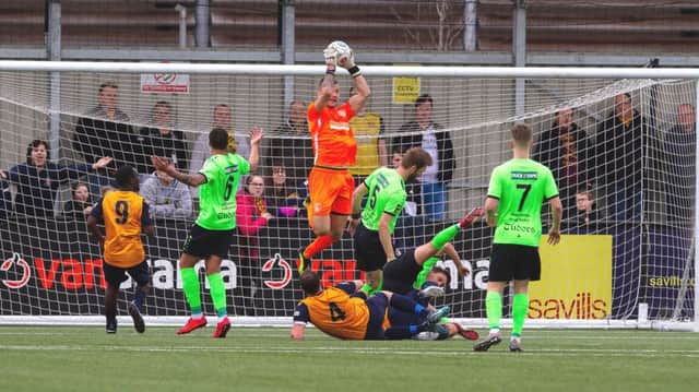 Hemel Town keeper Laurie Walker had a busy afternoon against Bath City on Saturday. (File picture by Marc Keinch).